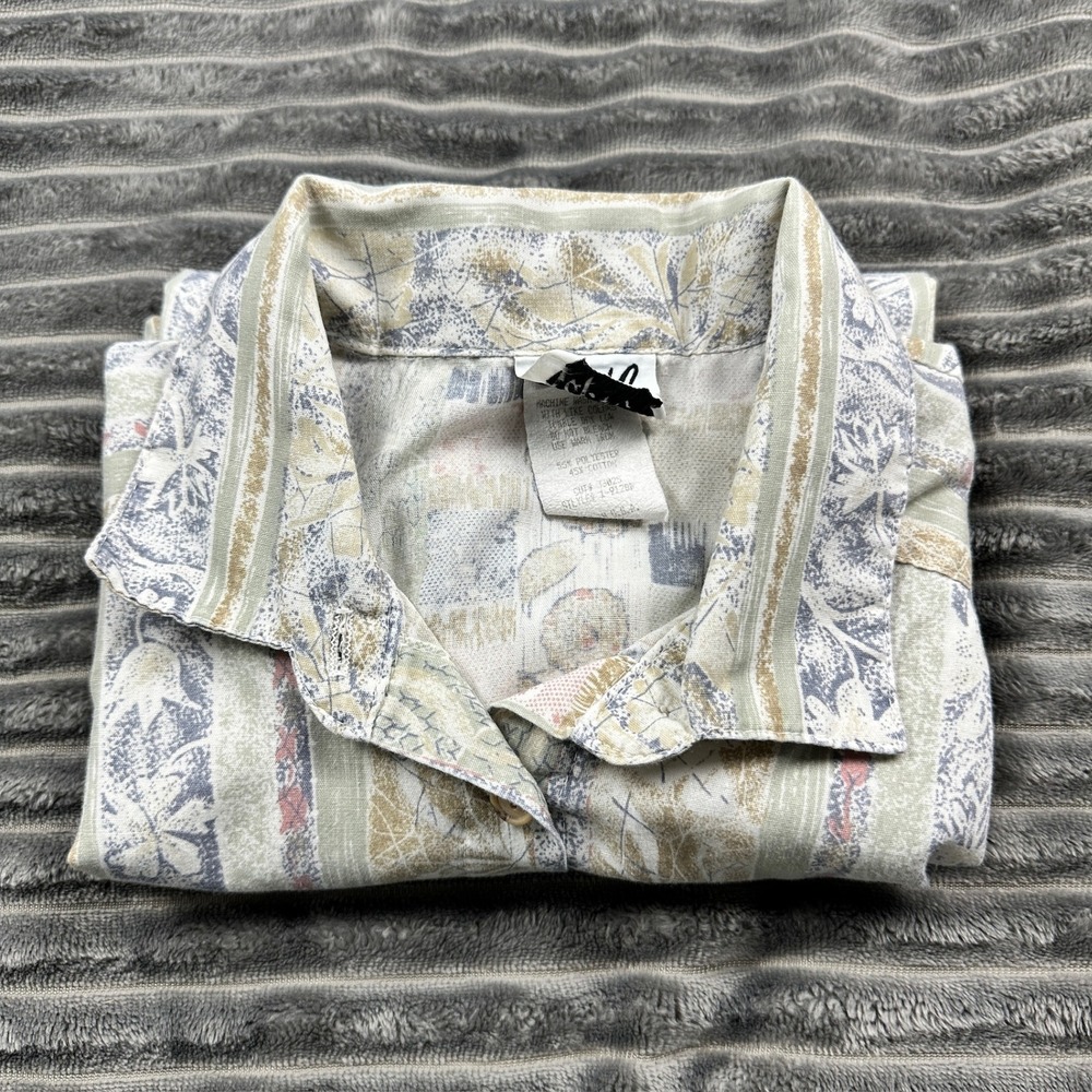 Top & Co Vintage Floral Stripe Button Up Shirt Tan Blue Made in USA Medium - Picture 10 of 10